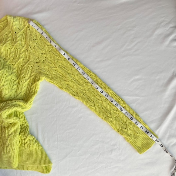 Forever 21 Crew Neck Loose Cable Knit Sweater Womens Sz L Bright Yellow Lime - Picture 7 of 7